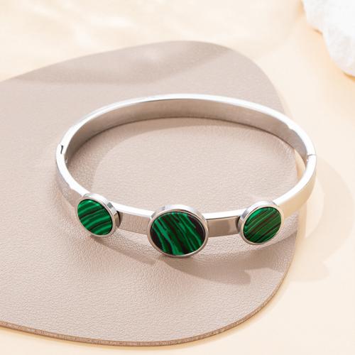 Stainless Steel Bangle, 304 Stainless Steel, with turquoise, plated, for woman, green, Sold By PC