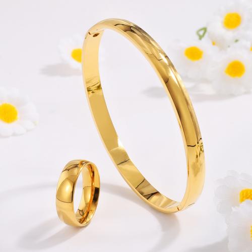 Fashion Stainless Steel Jewelry Sets bangle & finger ring 304 Stainless Steel plated 2 pieces & for woman golden Sold By Set