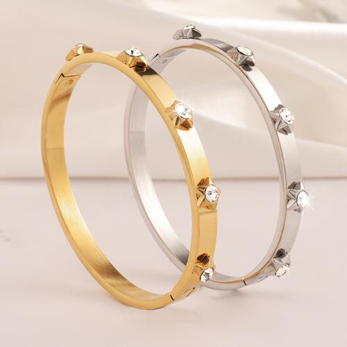 Stainless Steel Bangle, 304 Stainless Steel, plated, for woman & with rhinestone, more colors for choice, Sold By PC