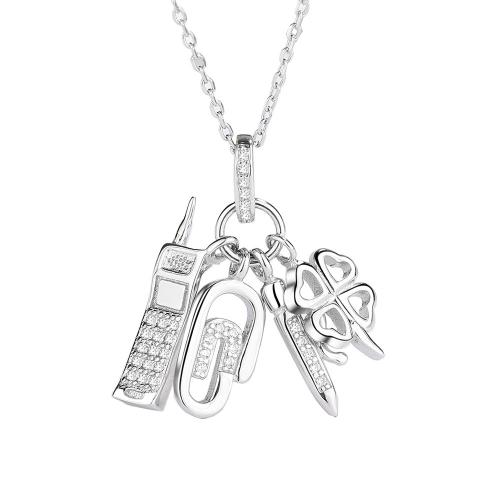925 Sterling Silver Jewelry Sets, platinum plated, different styles for choice & micro pave cubic zirconia & for woman & hollow, Sold By PC