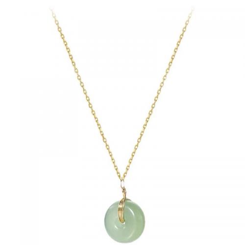 925 Sterling Silver Necklace, with Hetian Jade, gold color plated, oval chain & for woman, Length:Approx 16.9 Inch, Sold By PC