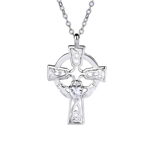 925 Sterling Silver Jewelry Sets, Cross, platinum plated, different styles for choice & micro pave cubic zirconia & for woman & hollow, Sold By PC