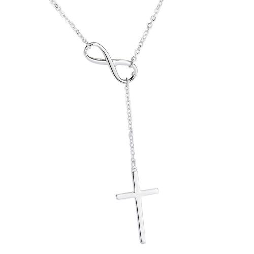 925 Sterling Silver Necklace Cross platinum plated cross chain & for woman Length Approx 17.7 Inch Sold By PC