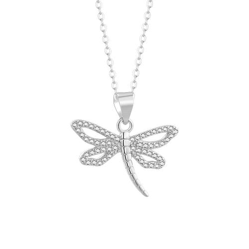 925 Sterling Silver Pendant, Dragonfly, platinum plated, micro pave cubic zirconia & for woman & hollow, Sold By PC