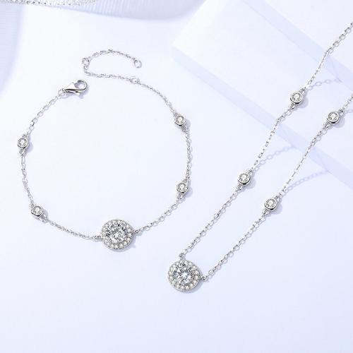 925 Sterling Silver Jewelry Set, Round, platinum plated, different styles for choice & micro pave cubic zirconia & for woman, Sold By PC