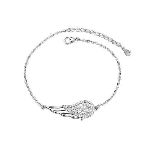 925 Sterling Silver Bracelet with 1.2inch extender chain Angel Wing platinum plated micro pave cubic zirconia & for woman & hollow Length Approx 6.7 Inch Sold By PC