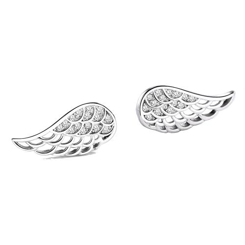 925 Sterling Silver Stud Earring, Angel Wing, platinum plated, micro pave cubic zirconia & for woman & hollow, 7.10x16.60mm, Sold By Pair