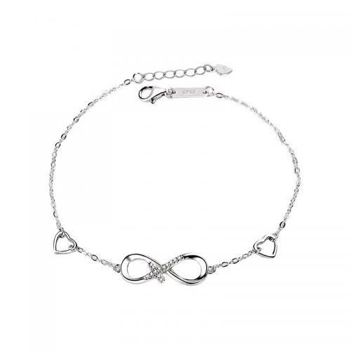 925 Sterling Silver Bracelet with 1.6inch extender chain Infinity platinum plated micro pave cubic zirconia & for woman & hollow Length Approx 7 Inch Sold By PC