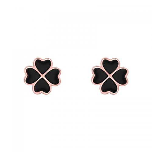 925 Sterling Silver Stud Earring, Four Leaf Clover, plated, with plastic earnut & for woman & epoxy gel, more colors for choice, 8mm, Sold By Pair