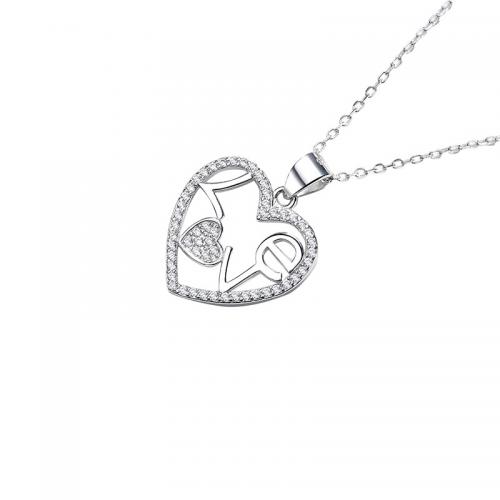 925 Sterling sølv Smykkesæt, Heart, platineret, forskellige stilarter for valg & med bogstavet mønster & for kvinde & med rhinestone & hule, Solgt af PC