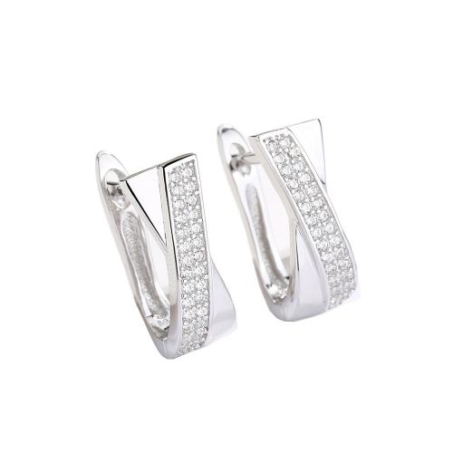 925 Sterling Silver Lever Back Earring, Geometrical Pattern, platinum plated, micro pave cubic zirconia & for woman, 15.70x6.30mm, Sold By Pair