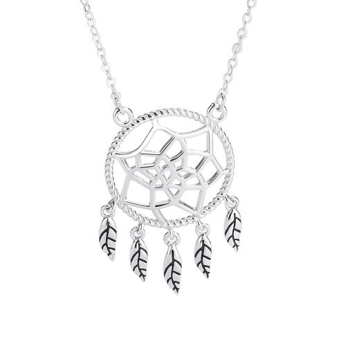 925 Sterling Silver Necklace with 1.2inch extender chain Dream Catcher platinum plated cross chain & for woman & hollow Length Approx 16.5 Inch Sold By PC