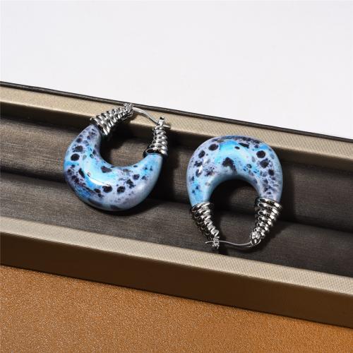 Messing Spring hoop oorbellen, met Hars, geplatineerd, mode sieraden & voor vrouw, nikkel, lood en cadmium vrij, 35.50x29mm, Verkocht door pair