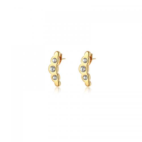 Stainless Steel Stud Earrings, 304 Stainless Steel, 18K gold plated, fashion jewelry & different styles for choice & micro pave cubic zirconia & for woman, golden, Sold By Pair