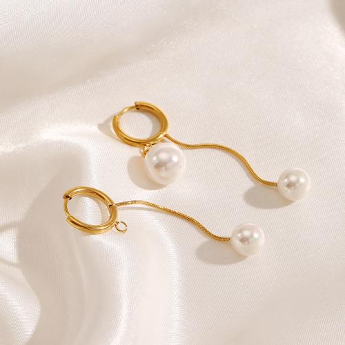 Huggie Hoop Drop Earring 304 Stainless Steel with Plastic Pearl 18K gold plated fashion jewelry & for woman golden Sold By Pair