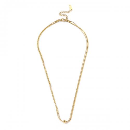 Titanstahl Halskette, rund, Doppelschicht & Modeschmuck & für Frau, goldfarben, Länge:ca. 41-47.5 cm, verkauft von PC