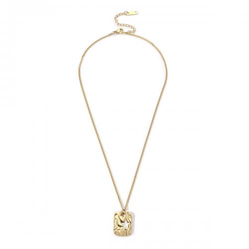 Titanstahl Halskette, mit Muschel, Rechteck, Modeschmuck & für Frau, goldfarben, Länge:ca. 41-47.3 cm, verkauft von PC