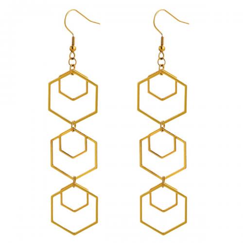 Stainless Steel Drop Earring 304 Stainless Steel Hexagon Vacuum Ion Plating fashion jewelry & for woman & hollow golden nickel lead & cadmium free 95mm Sold By Pair