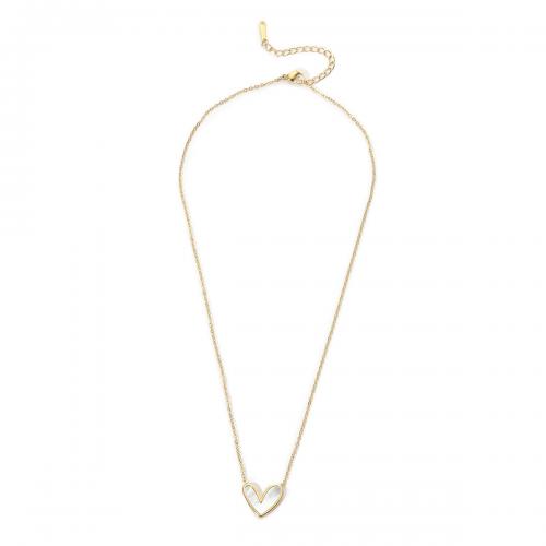 Titanstahl Halskette, mit Muschel, Herz, Modeschmuck & für Frau, weiß, Länge:ca. 42-48 cm, verkauft von PC