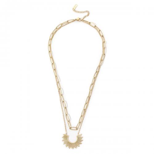 Titanstahl Halskette, Doppelschicht & Modeschmuck & für Frau, goldfarben, Länge:ca. 41-47 cm, verkauft von PC