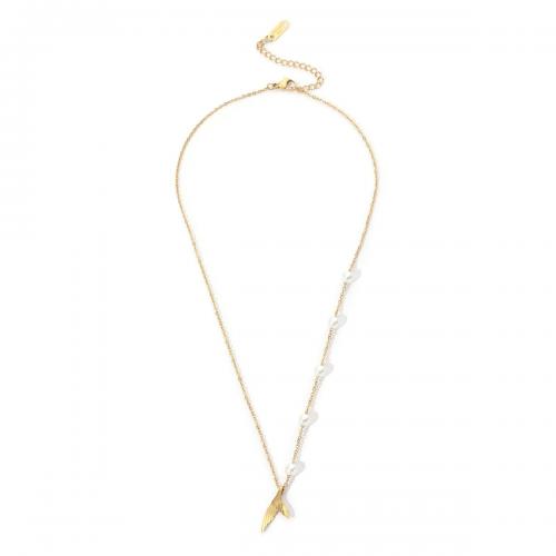 Titanstahl Halskette, mit Kunststoff Perlen, Meerfrau, Modeschmuck & für Frau, goldfarben, Länge:ca. 40-46 cm, verkauft von PC