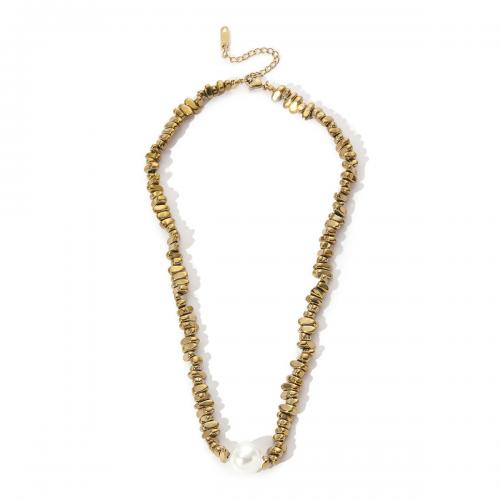 Collier d'acier titane, avec perle de plastique, Rond, bijoux de mode & pour femme, doré, Longueur:Environ 44-50.5 cm, Vendu par PC