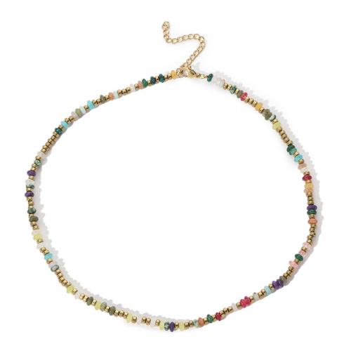 Titanstahl Halskette, mit Edelstein, Modeschmuck & für Frau, gemischte Farben, Länge:ca. 40.5-45.5 cm, verkauft von PC