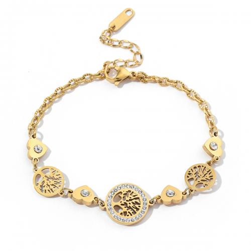 Tytan stalowa bransoleta, Titantium stali, Płaskie koło, biżuteria moda & dla kobiety & z kamieniem, złoty, długość około 18-23 cm, sprzedane przez PC