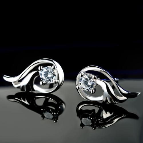 925 Sterling Silver Stud Earrings Wing Shape fashion jewelry & for woman & with rhinestone Sold By Pair