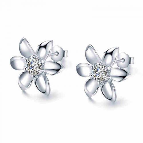 Cubic Zirconia Micro Pave Sterling Silver Earring, 925 Sterling Silver, Flower, fashion jewelry & different size for choice & micro pave cubic zirconia & for woman, nickel, lead & cadmium free, Sold By Pair