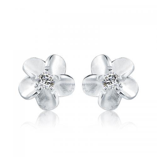 925 Sterling Silver Stud Earrings Flower fashion jewelry & for woman & with rhinestone nickel lead & cadmium free Sold By Pair