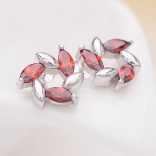 925 Sterling Silver Stud Earrings Leaf fashion jewelry & for woman & with rhinestone nickel lead & cadmium free Sold By Pair