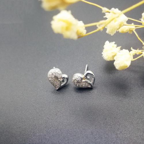Cubic Zirconia Micro Pave Sterling Silver Earring, 925 Sterling Silver, Heart, fashion jewelry & micro pave cubic zirconia & for woman, nickel, lead & cadmium free, Sold By Pair