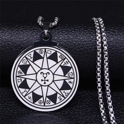 Stainless Steel Jewelry Necklace, 304 Stainless Steel, Round, fashion jewelry & Unisex, silver color, 35x35mm, Length:Approx 60 cm, Sold By PC