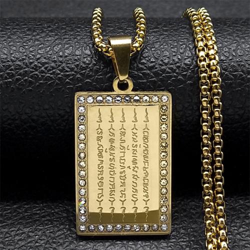 Stainless Steel Jewelry Necklace, 304 Stainless Steel, 18K gold plated, fashion jewelry & Unisex & with rhinestone, golden, 30x20mm, Length:Approx 60 cm, Sold By PC