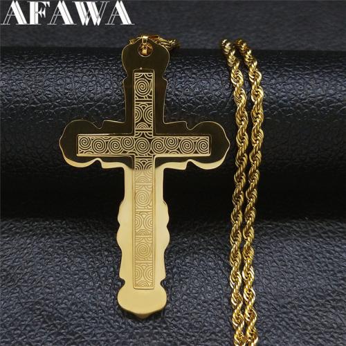 Stainless Steel Jewelry Necklace, 304 Stainless Steel, Cross, polished, fashion jewelry & Unisex, golden, 63x38mm, Length:Approx 60 cm, Sold By PC