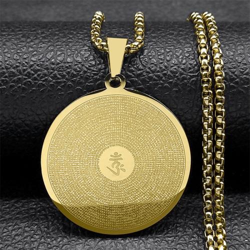Stainless Steel Jewelry Necklace, 304 Stainless Steel, Round, polished, fashion jewelry & Unisex, golden, 33x33mm, Length:Approx 60 cm, Sold By PC