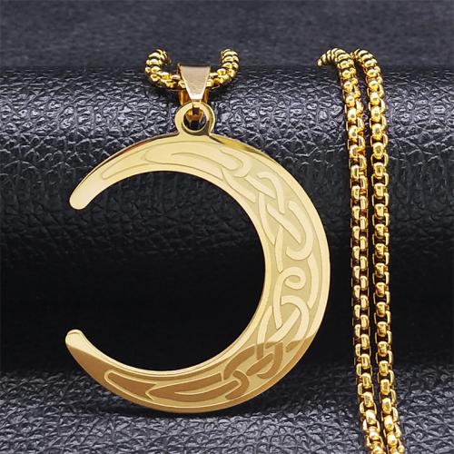 Stainless Steel Sweater Chain Necklace, 304 Stainless Steel, Moon, polished, fashion jewelry & Unisex, golden, 37x33mm, Length:Approx 60 cm, Sold By PC