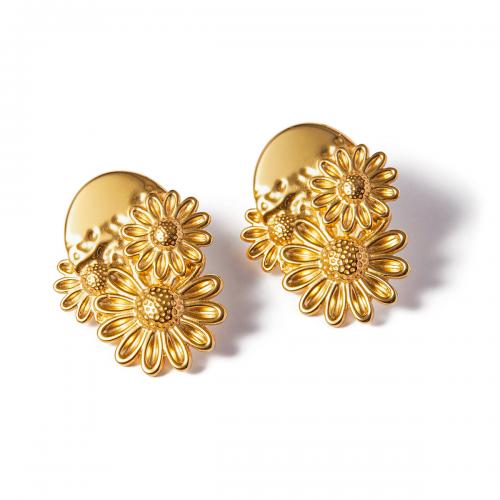 Stainless Steel Stud Earrings 304 Stainless Steel Daisy 18K gold plated fashion jewelry & for woman golden Sold By Pair