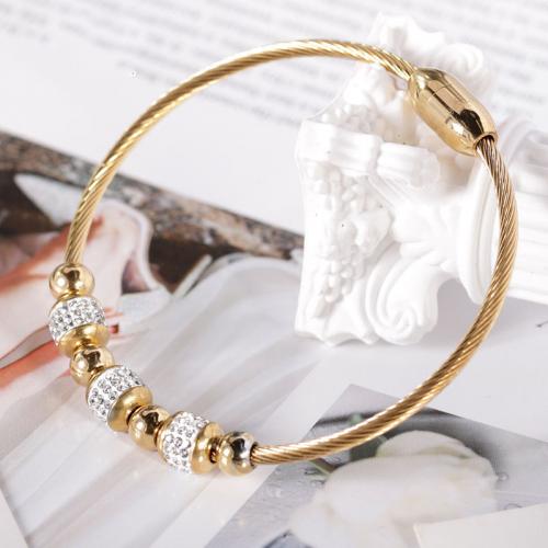 304 Stainless Steel European Bangle, Vacuum Ion Plating, fashion jewelry & for woman & with rhinestone, more colors for choice, Length:Approx 17 cm, Sold By PC