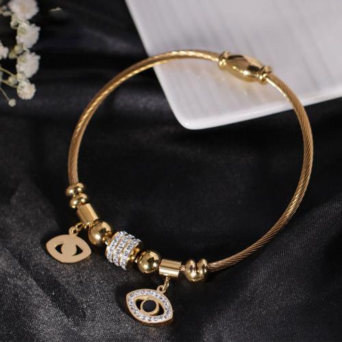 304 Stainless Steel European Bangle Evil Eye Vacuum Ion Plating fashion jewelry & for woman & with rhinestone Length Approx 17 cm Sold By PC