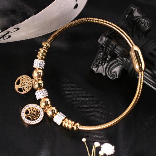 Acier inoxydable 304 European Bracelet, Arbre de vie, bijoux de mode & pour femme & avec strass, plus de couleurs à choisir, Longueur:Environ 17 cm, Vendu par PC