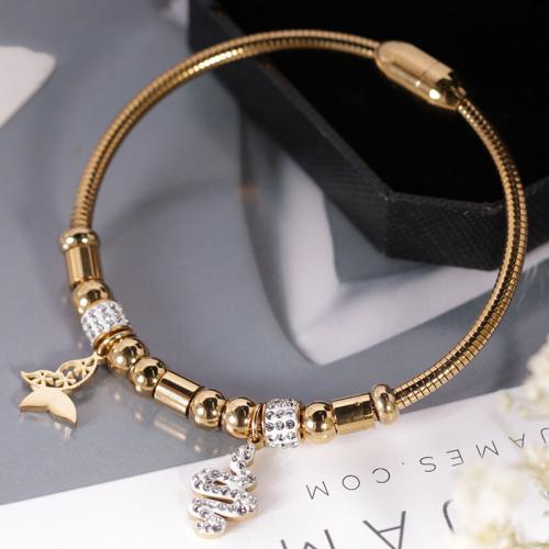 304 Stainless Steel European Bangle Snake Vacuum Ion Plating fashion jewelry & for woman & with rhinestone Length Approx 17 cm Sold By PC