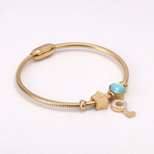 304 Stainless Steel European Bangle Key Vacuum Ion Plating fashion jewelry & for woman & with rhinestone Length Approx 17 cm Sold By PC