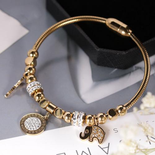 304 Stainless Steel European Bangle, Elephant, Vacuum Ion Plating, fashion jewelry & for woman & with rhinestone, more colors for choice, Length:Approx 17 cm, Sold By PC