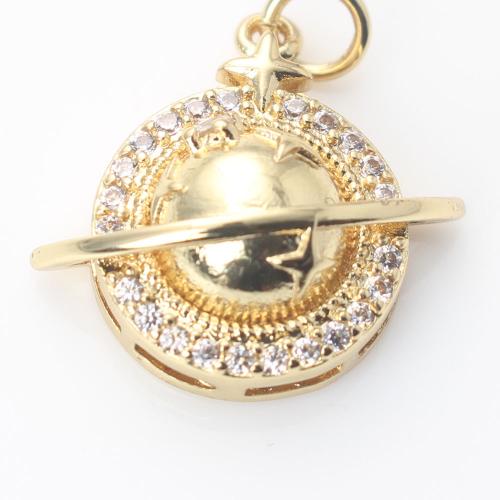 Cubic Zirconia Micro Pave Brass Pendant, Round, gold color plated, DIY & micro pave cubic zirconia, nickel, lead & cadmium free, 18.70x19.10x7.50mm, Sold By PC