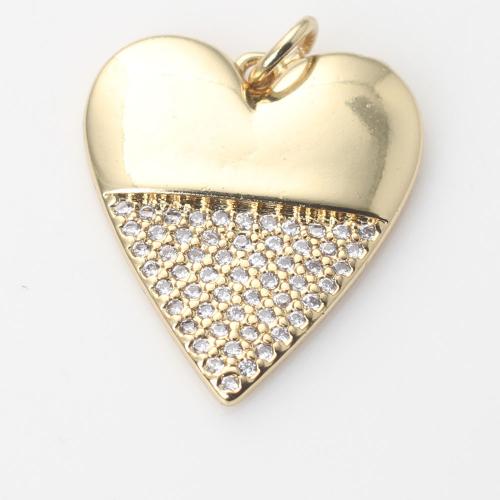 Cubic Zirconia Micro Pave Brass Pendant, Heart, gold color plated, DIY & micro pave cubic zirconia, nickel, lead & cadmium free, 21.10x18.20x2.20mm, Sold By PC