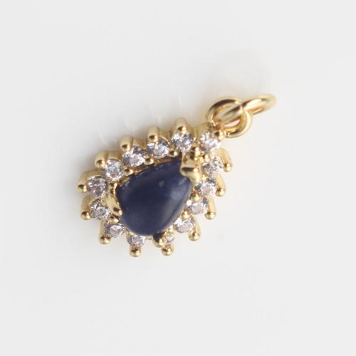 Cubic Zirconia Micro Pave Brass Pendant, with Gemstone Chips, Teardrop, gold color plated, DIY & micro pave cubic zirconia, blue, nickel, lead & cadmium free, 12.90x8.40x4.10mm, Sold By PC