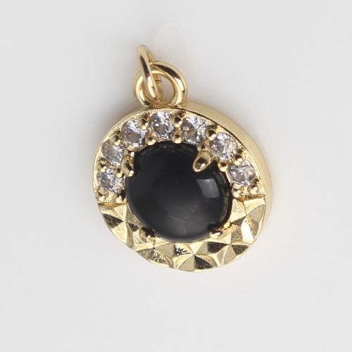 Cubic Zirconia Micro Pave Brass Pendant with Glass Round gold color plated DIY & micro pave cubic zirconia black nickel lead & cadmium free Sold By PC
