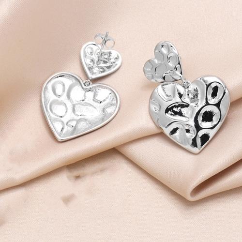 Brass Drop Earring, Heart, plated, fashion jewelry, silver color, nickel, lead & cadmium free, 25x37mm, Sold By Pair